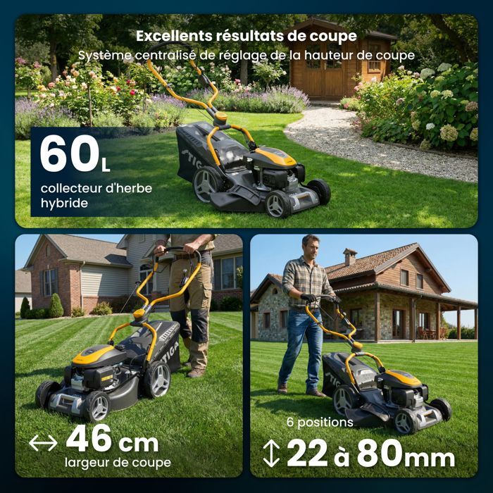 STIGA COMBI 748 V TAGLIAERBA SEMOVENTE A BENZINA, 145 CC, 46 CM – CESTINO DI RACCOLTA ERBA 60 L, SISTEMA 4 IN 1 – PRATO FINO A 1200 M²