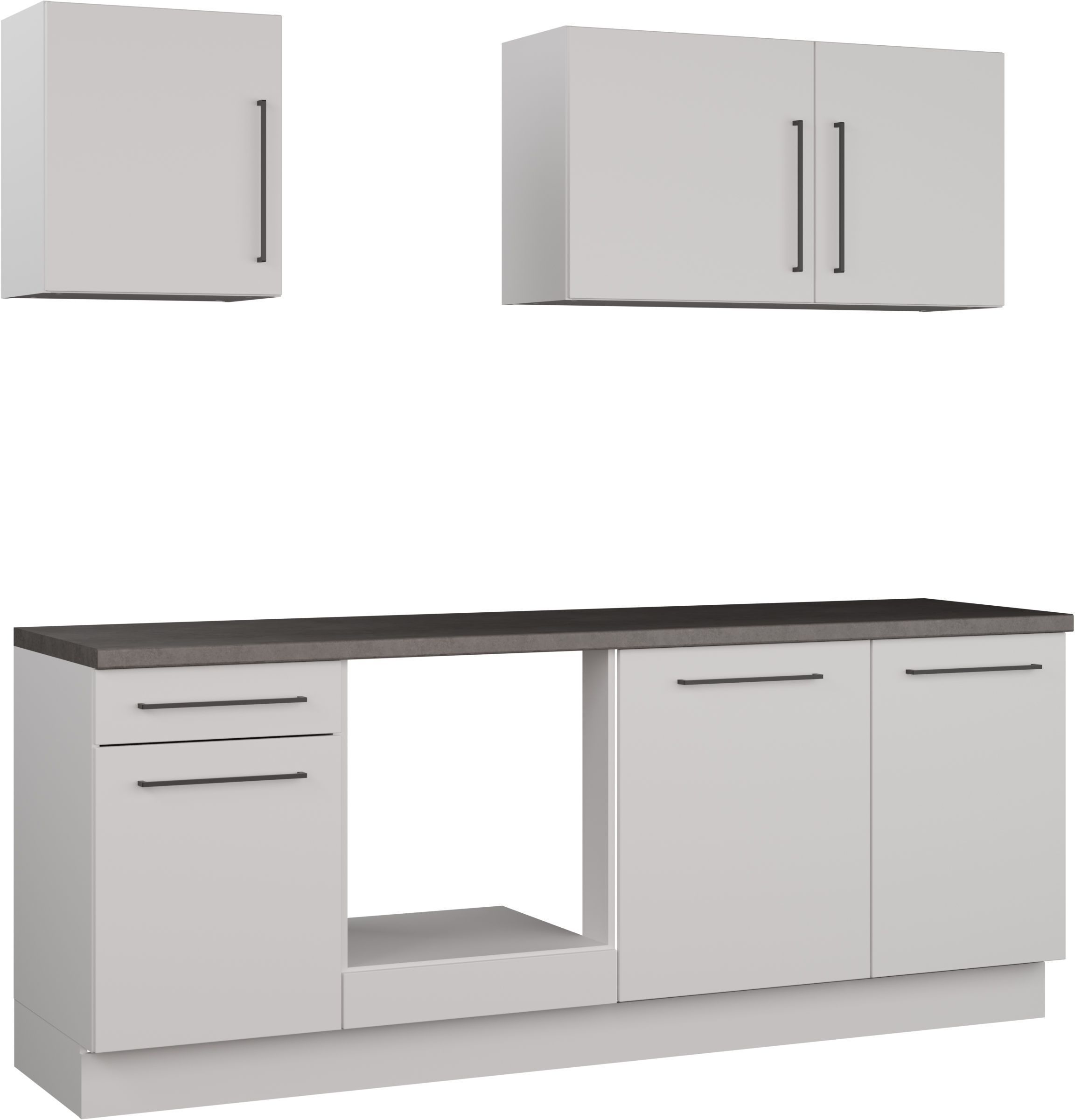 NOVACOOL - Bloc cuisine complète - Blanc mat / Gris - 220 x 60 x 204 cm - Plan de travail inclus