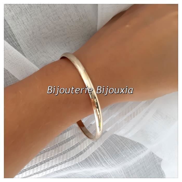 Pulsera rígida - 6,2 cm de diámetro - Chapada en oro de 18 quilates - 5 mm de grosor - Joyería para mujer