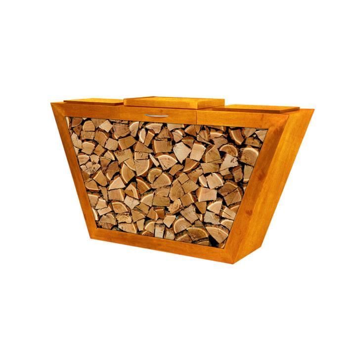 Depósito de lenha HOME DELUXE 'PAULO' 160 cm x 40 cm x 60 cm, inclui 2 tábuas de corte de plástico e 1 gaveta para cinzas.