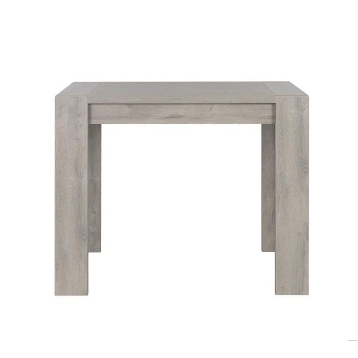 Mesa alta rectangular con efecto de madera de roble gris claro.