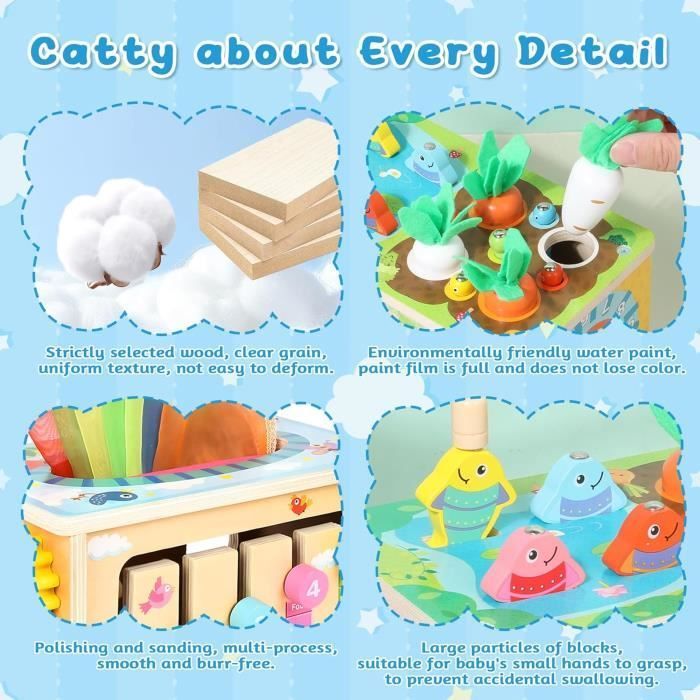 Jouet d'activité - Montessori - Cube d'activité Bébé - Bois et silicone - 8 en 1 - Mixte