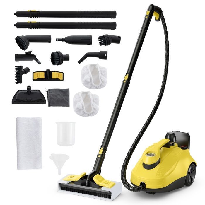 Limpiador a vapor COSTWAY de 2000 W para chinches, 5 BAR-19 accesorios, depósito de 1,8 L, rueda universal, 160 ℃, 35 min de autonomía, amarillo