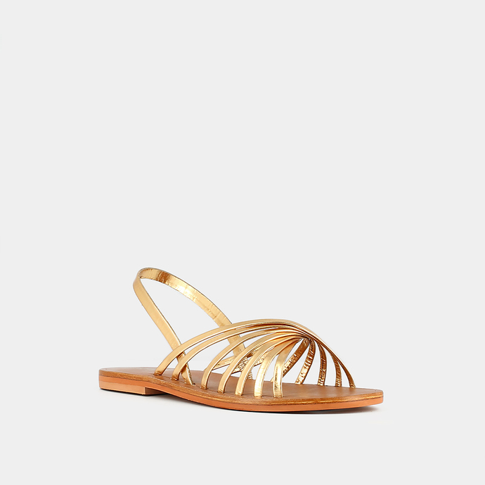Sandales à brides et bouts ouverts  en cuir métallisé or