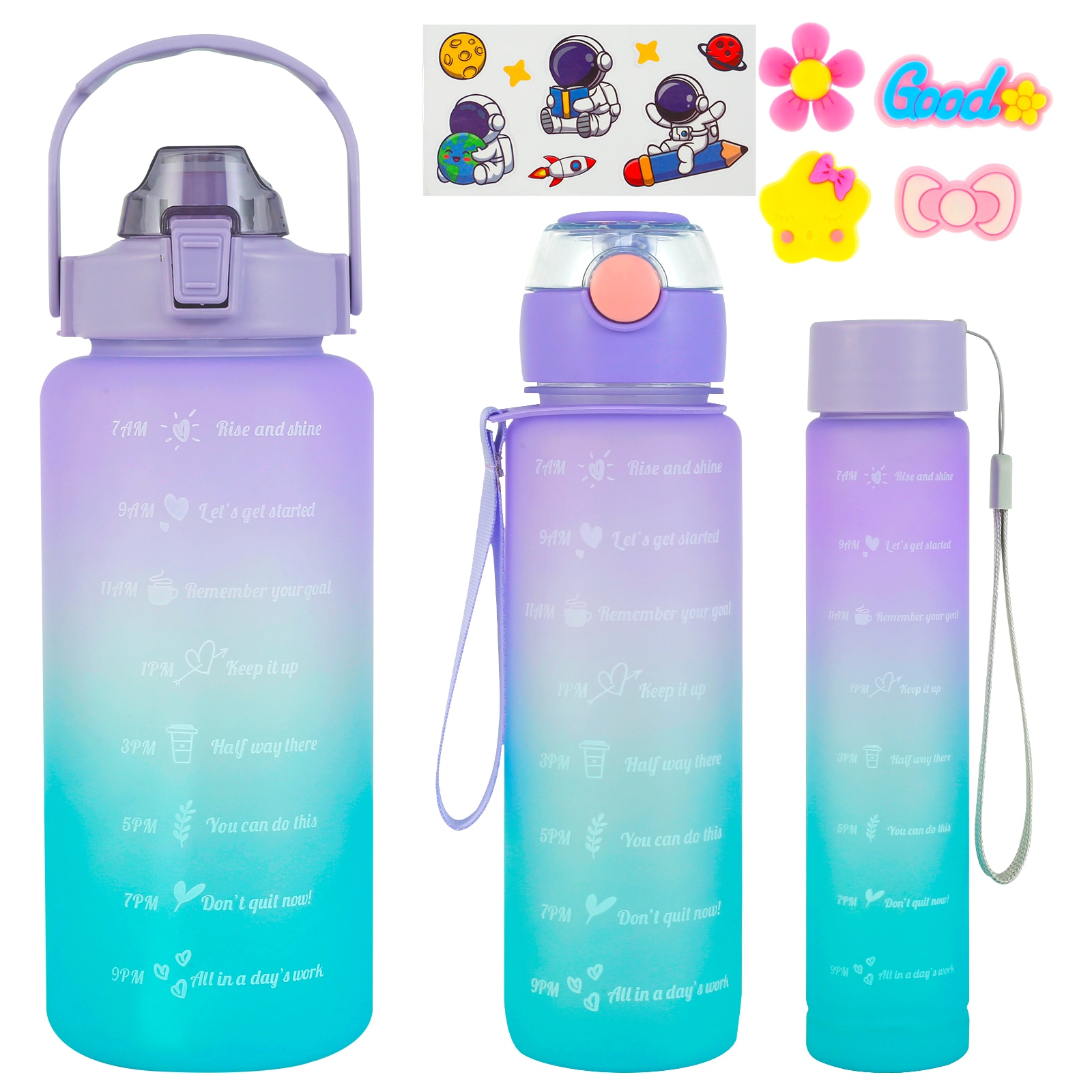 3pcs Set Sports Water Bottle Portable Gradient Color Drinking Water Straw Cup Drinkware Outdoor Travel Gym Fitness Jugs BPA Free