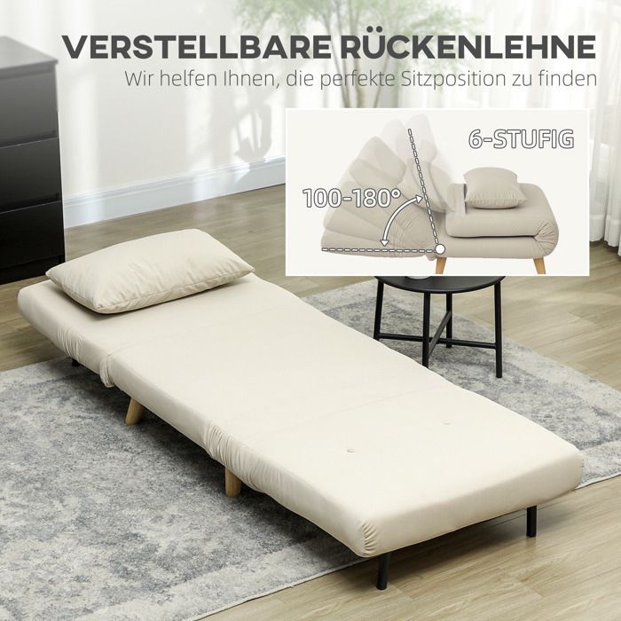 Sofá cama, sillón plegable con función de cama, cojines decorativos, sillón de relajación plegable con respaldo ajustable.
