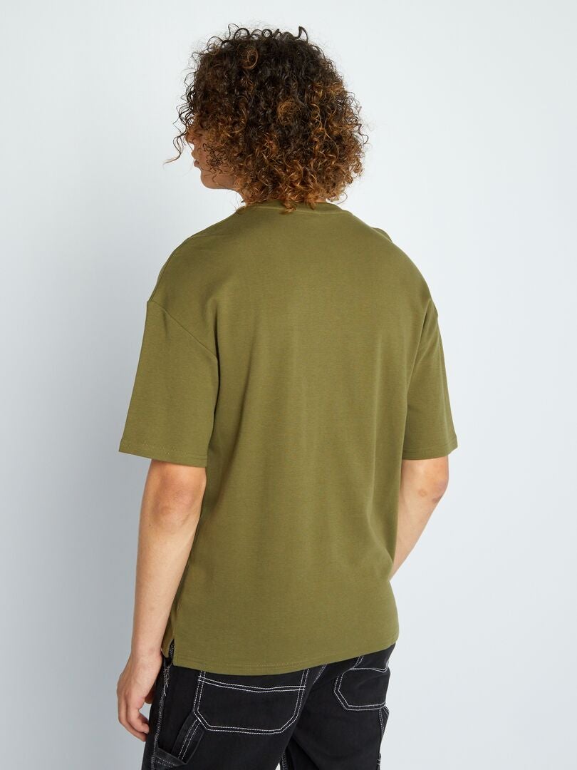 Camiseta de cuello redondo con bolsillo en el pecho - VERDE