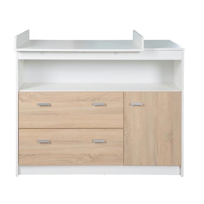 ROBA Gabriella Changing Table - 2 Drawers, 1 Door, 1 Open Compartment - White and Sonoma Oak Wood Effect