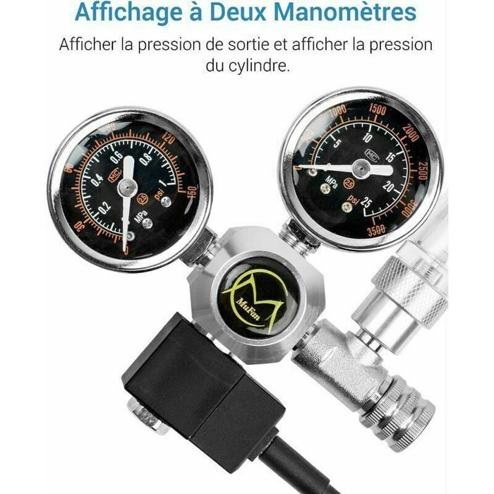 Régulateur de CO2 d'Aquarium avec Adaptateur 12V, Réducteur de Pression pour Aquarium, Manomètre Double inclut Compteur De