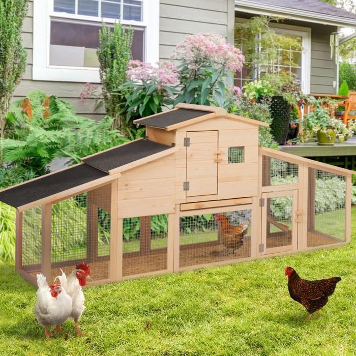 IDMARKET Poulailler VIP avec pondoir et clapier double XXL en bois
