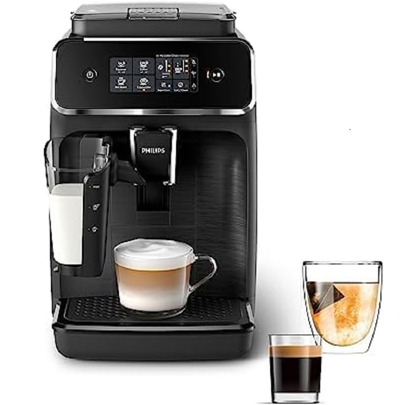 Plně automatický espresso kávovar Philips řady 2200 - napěňovač mléka LatteGo, 3 druhy kávy, intuitivní dotykový displej, černý (EP2230/14)