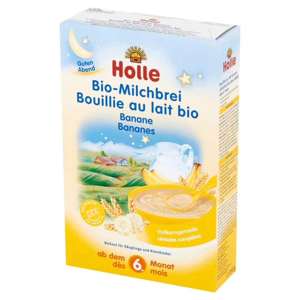 Holle Bio Kaszka mleczna pełnoziarnista, pszenna, bananowa od 6 m-ca życia