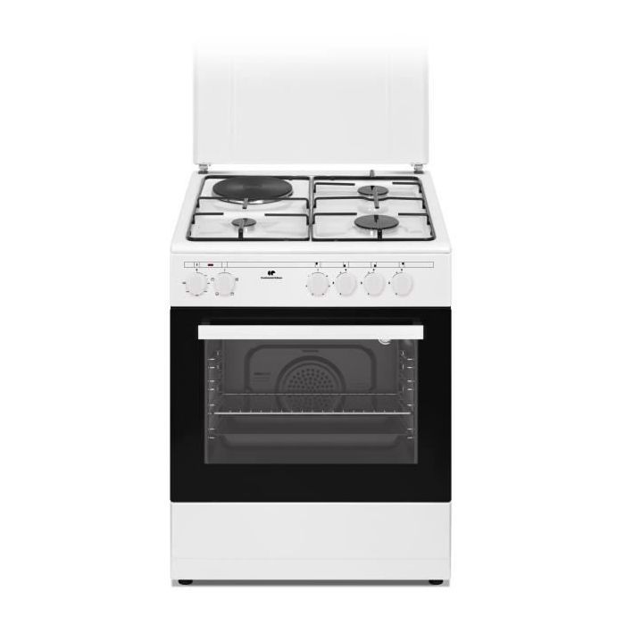 Cucina mista CONTINENTAL EDISON CECM60FCW - 3 bruciatori a gas + 1 bruciatore elettrico - L59,8 x P61 x H83 cm - Bianca