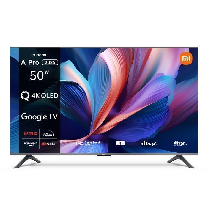 Xiaomi TV A Pro 50, 127 cm (50 pulgadas), 4K UHD QLED, Smart TV, Google TV, Control por voz, HDR10, Modo Game Boost, 120 Hz, 2 GB + 8 GB