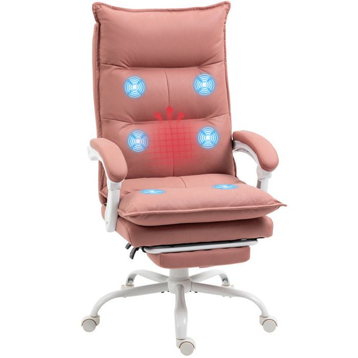 Fauteuil de bureau - Vinsetto - massant et chauffant - hauteur réglable, dossier inclinable - microfibre - 66x74x121,5cm - rose