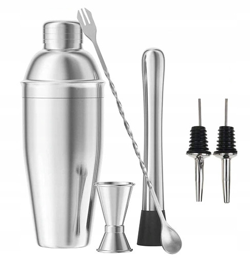 Zestaw Barmański 6 El - Shaker Cobbler 550 Ml Srebrny
