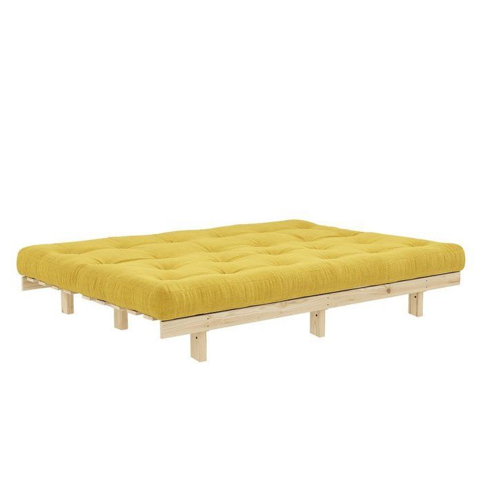 Divano letto futon trasformabile LEAN in pino color miele, superficie letto 130x190 cm.
