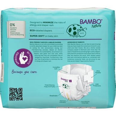 Bambo Nature Gutter & Jenter 0 % Parfyme Miljøvennlige Babybleier Størrelse 2 3–6 kg 30 enheter