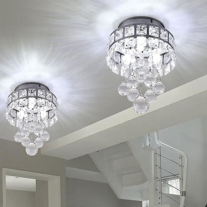 Plafoniera in cristallo, lampadario moderno cromato, illuminazione con attacco E14, lampada a sospensione, luce calda