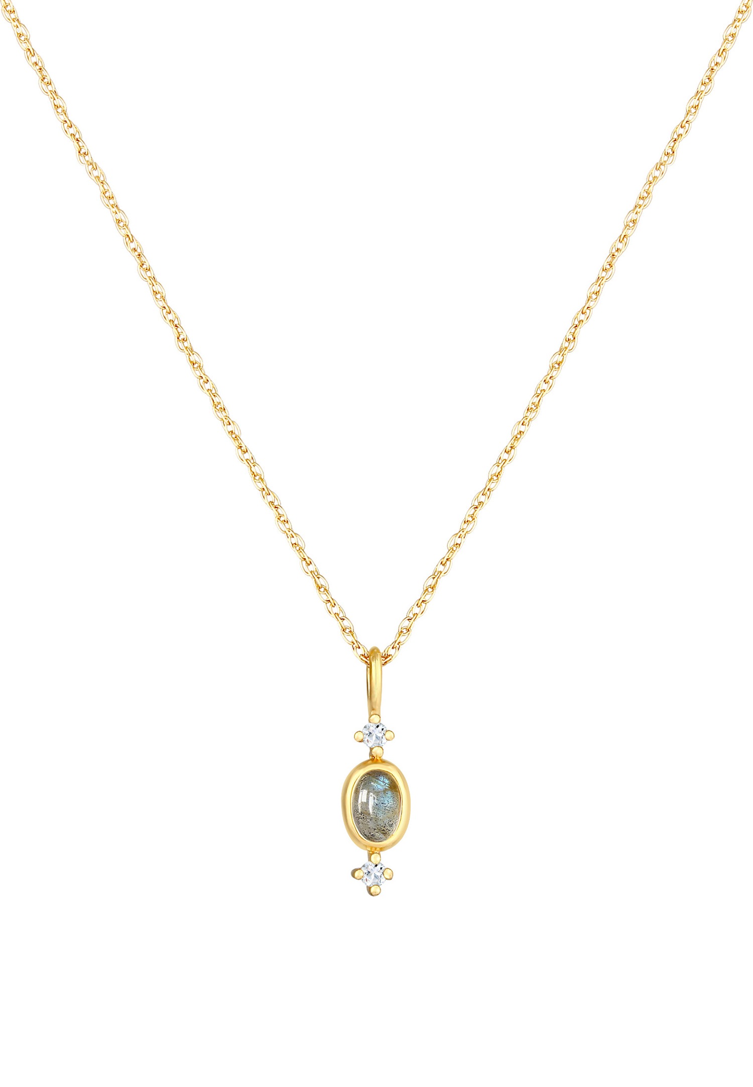 Elli PREMIUM Pendentif torsadé pour dames avec topaze de Labradorite en 925/1000 argent massif et plaqué or