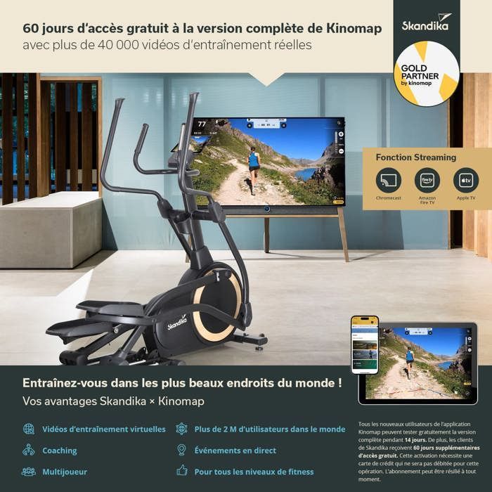 Ellittica Skandika Carbon P25-G Connected - Volano da 25 kg - Pieghevole - Autoalimentata