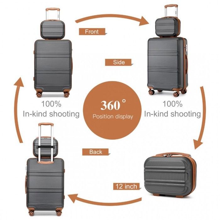 Kono Set de 4 Valises de Voyage Rigide ABS + PC Bagage Cabine avec Portable Vanity Case + Pliable Sac de Voyage pour Sport, Gris