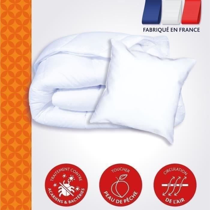 Juego de edredón DODO Warm Anti-Dust Ate 140x200 cm + 1 almohada 60x60 cm - Splendor - Relleno 100% Volupt'air 350gr/m² - Blanco