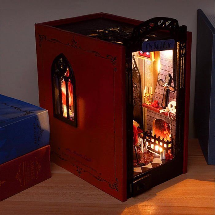 book nook, Kit de serre-livre puzzle 3D en bois avec lumière LED, maison de poupée à faire soi-même, kit miniature pour