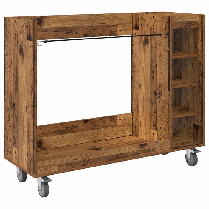 Taquilla de madera para palos de golf - vidaXL - Madera antigua - 120x45x98 cm - Amplio espacio de almacenamiento - 4 ruedas - Estructura metálica