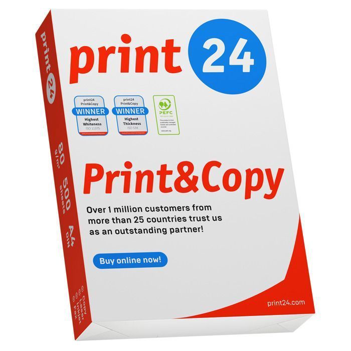 Carta per stampanti e fotocopiatrici print24, 5000 fogli, 10 x 500 mm, formato A4, 80 g/m², bianca di alta qualità, certificata PEFC.