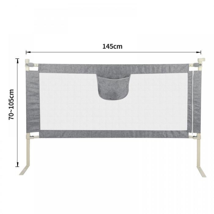 Barandilla para cuna - MIPAN - Barrera de seguridad para cama infantil - Barrera de protección para cama infantil - Altura ajustable - 145 cm - Gris