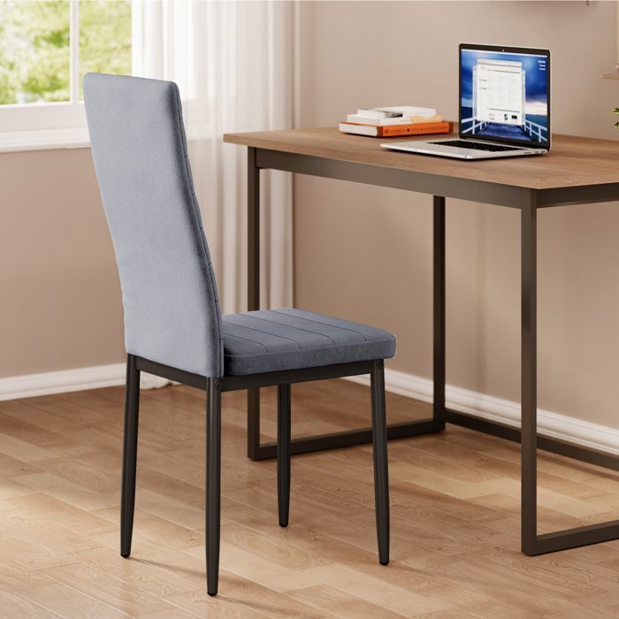 Chaise en Tissu Velours - Gris Clair- Bealife - Patte Metal - Pied Antidérapant en Caoutchouc - Salle à Manger - Dossier - Lot de 6