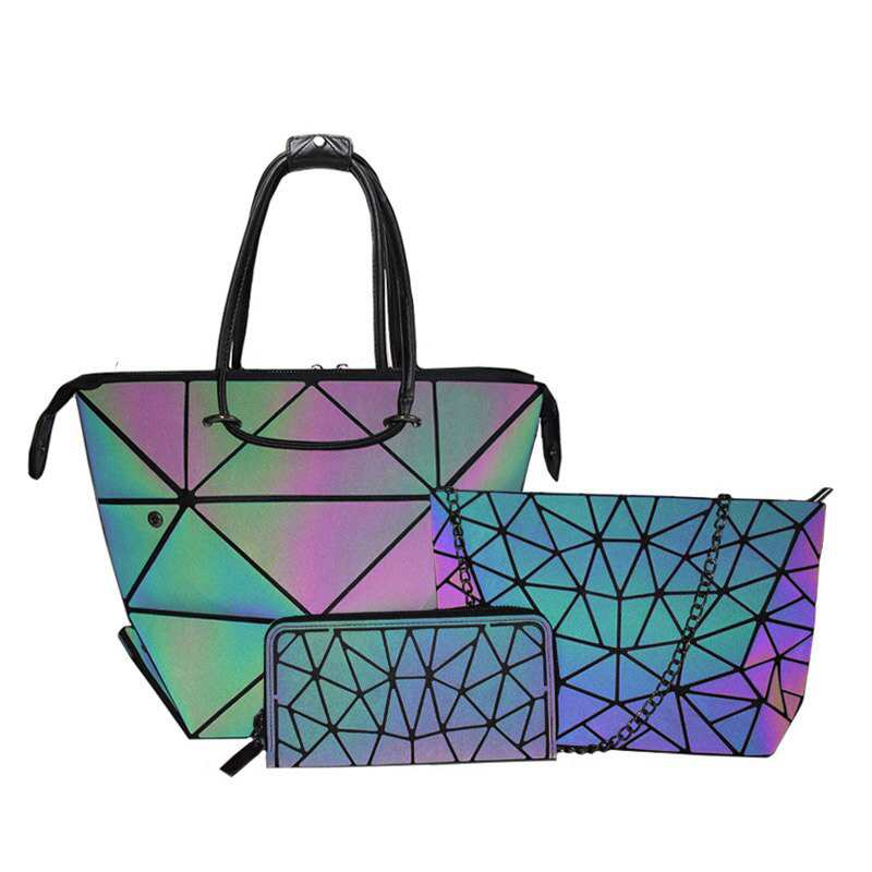 Ensemble lumineux pour femmes - Sacs à bandoulière géométriques, sacs fourre-tout, sacs pliables unis - Livraison directe