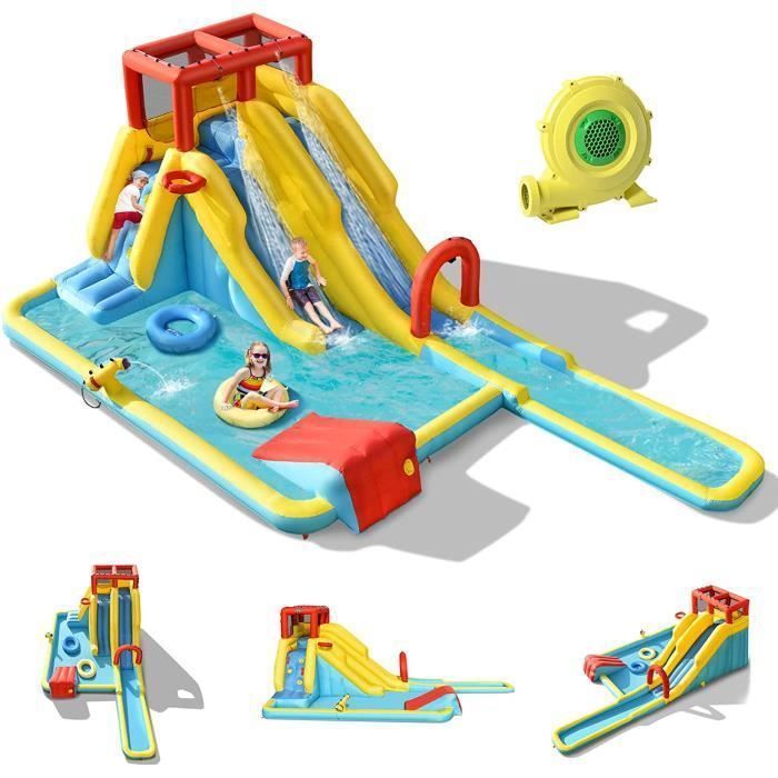 Château Gonflable Aquatique avec Piscine et Toboggan - GOPLUS - Pour 3 Enfants 3-10 Ans - Max. 160KG