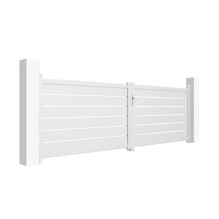 Puerta batiente y kit de motorización - Casanoov - VOGEL - 4 m de altura (125 cm) - Blanco - Aluminio / Motorización HIKER B200