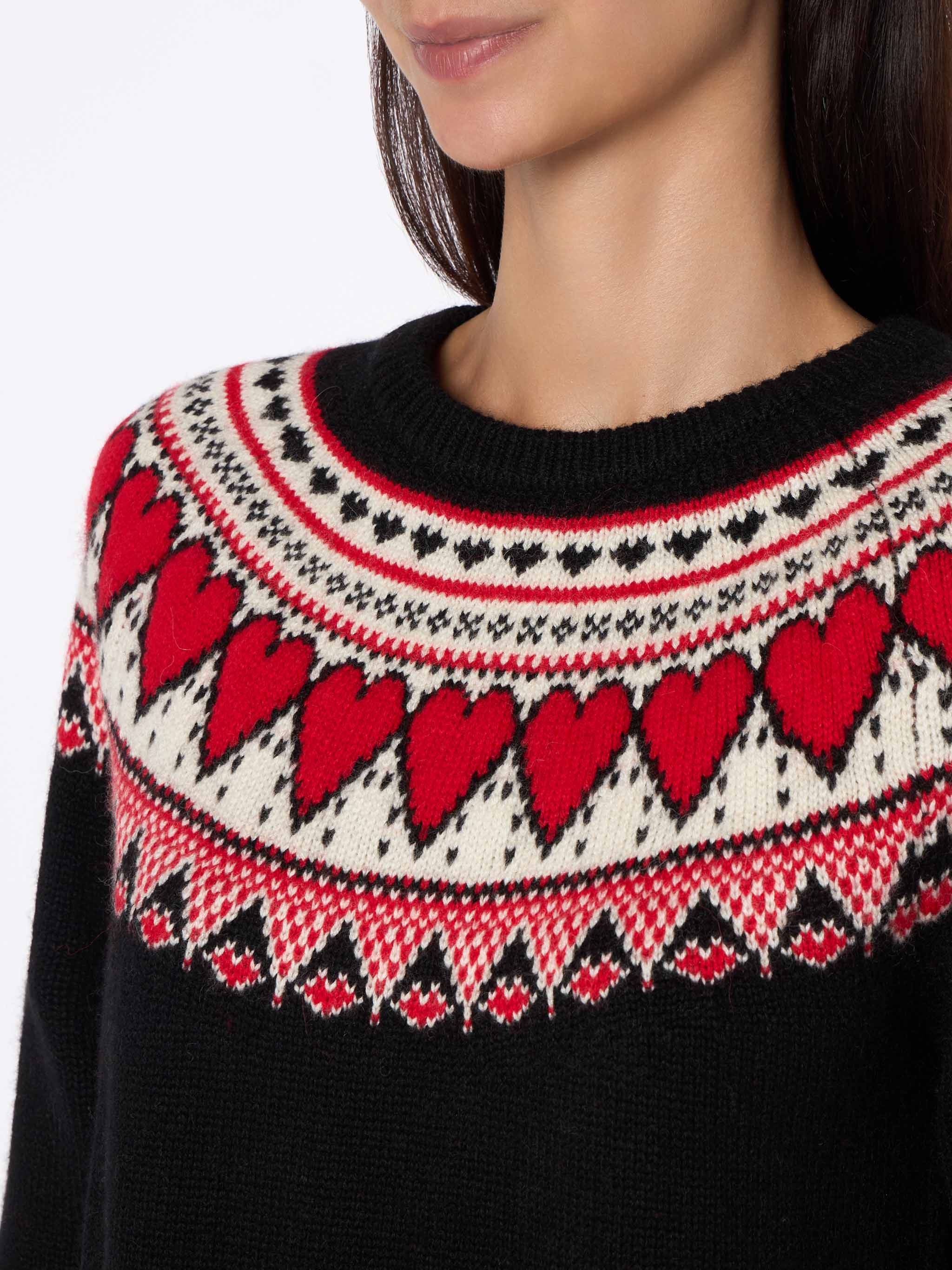 Nieuwe Queen damestrui in zwart met Fair Isle-hartprint