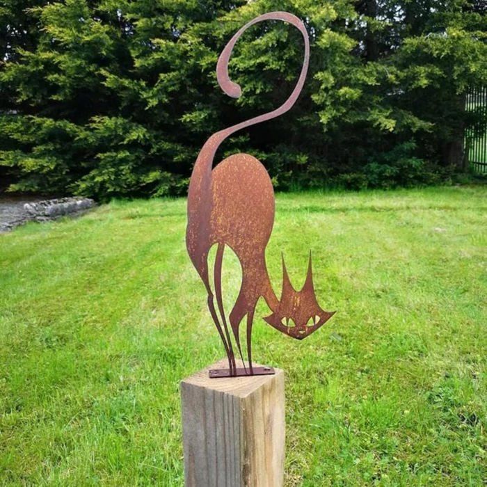 Metal garden decoration - MICH - Cat silhouette - Rustic style - Easy to install - For outdoor use