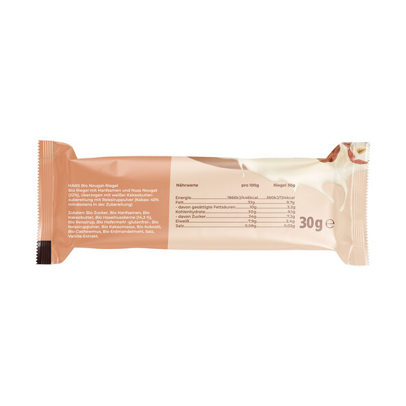 Biologische veganistische chocoladerepen, witte nougat, verpakking van 12 stuks (12 x 30 g = 360 g)