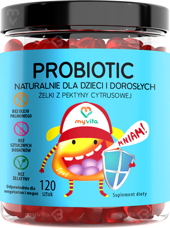 MyVita Natural Probiotic Gummies, suplemento alimentar em cápsulas mastigáveis macias com probióticos.