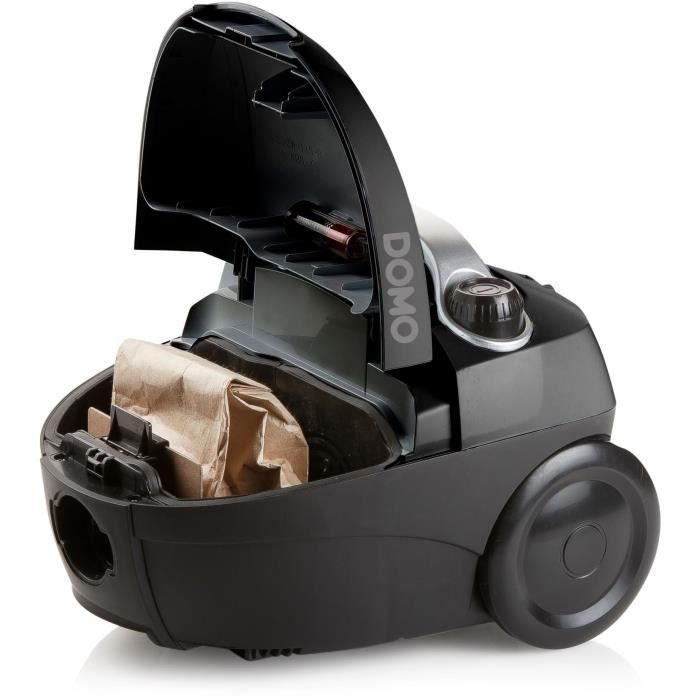 DOMO DO1033S - Aspiradora compacta con bolsa, 450 W - Filtro HEPA10. Radio de acción de 7 m. Capacidad de la bolsa: 1,5 L. Manguera de plástico.