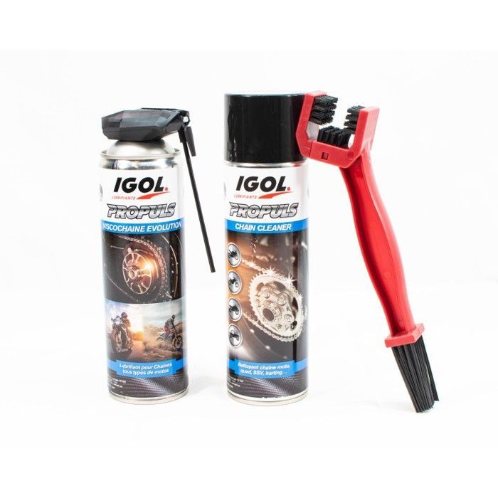 IGOL - Kit de mantenimiento de cadena para motocicleta - Limpiador de cadena de 500 ml + grasa lubricante de 500 ml + cepillo