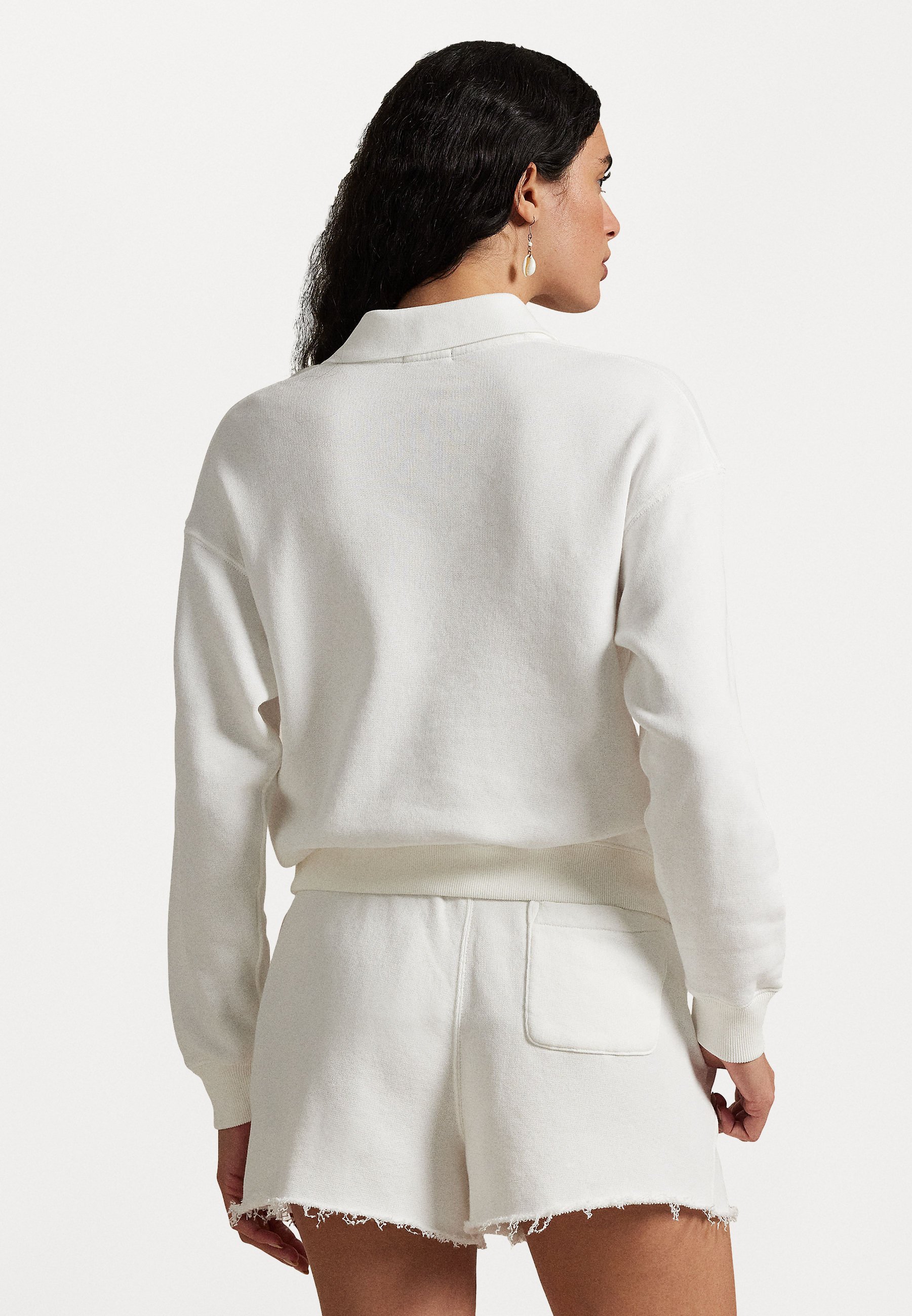 Polo Ralph Lauren LIGHTWEIGHT FLEECE LONG-SLEEVE POLO - Majica z dolgimi rokavi - bela