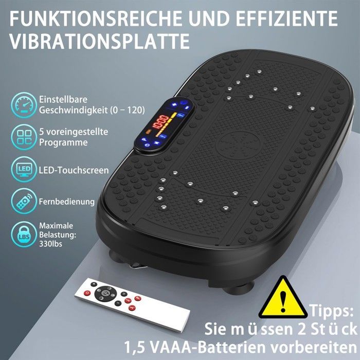 Vibration Plate Fitness - Resistance Bands with Speed Control - Black 53x32x13cm - Complete Home Workout