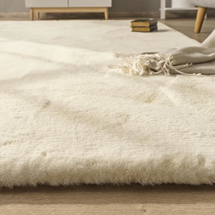 Alfombra Paco Home Shaggy, alfombra de pelo largo para sala de estar, piel sintética de conejo, color crema suave, 60x100 cm