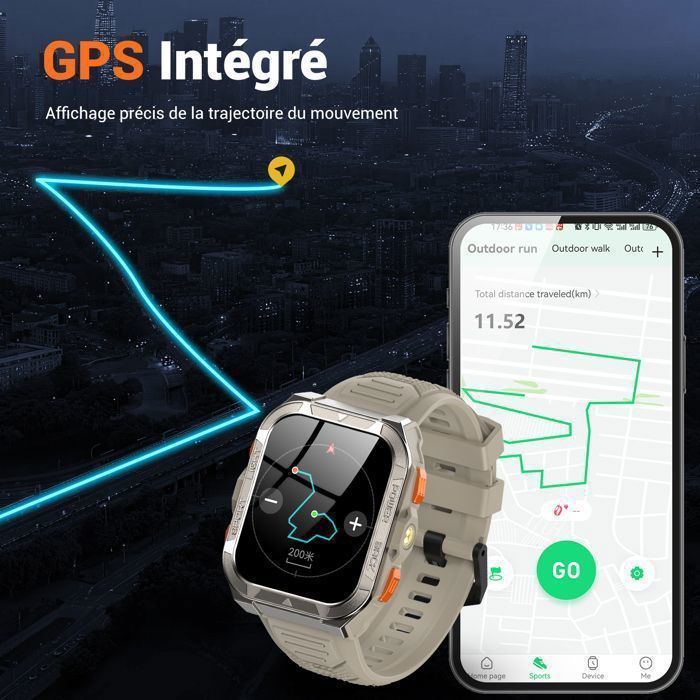 Blackview Montre Connectée Homme GPS integré Sport Tracker d'activité,écran 1,91