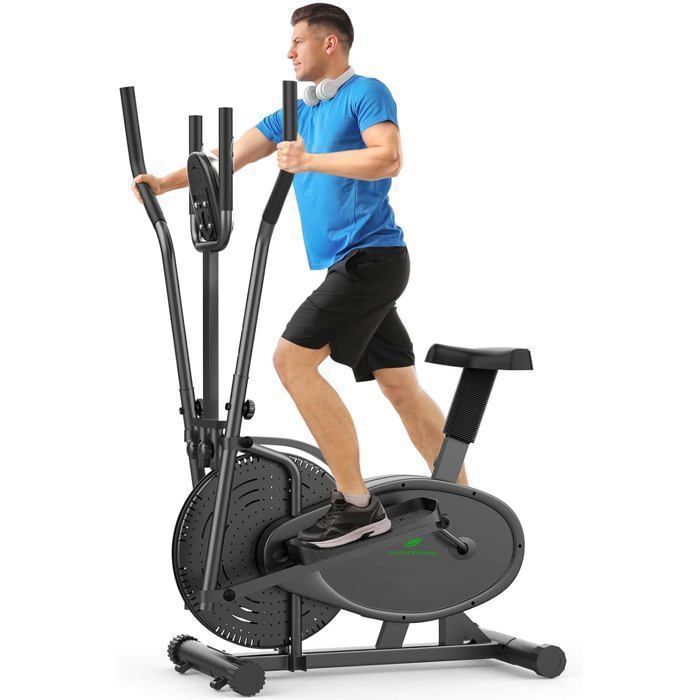 Bicicleta elíptica 2 en 1 para uso doméstico. Resistencia de 180°, peso máximo 120 kg. Pantalla LCD, tamaño compacto ideal para familias y apartamentos, color negro.