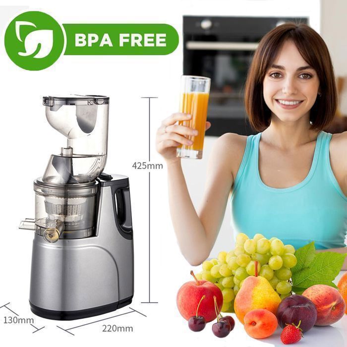 Fruit and Vegetable Juicer - Wide Mouth 80mm BPA Free - 96.5% Juice Yield - Grey