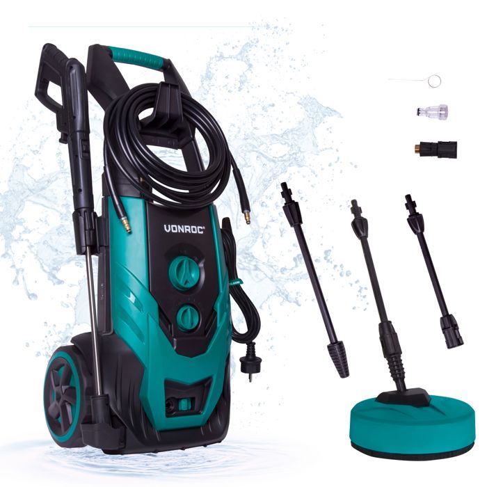 Hidrolimpiadora de alta presión 2200W – 170 bar - Depósito de detergente ajustable - Caudal 450L-h, 50° máx. - 8 accesorios incl.