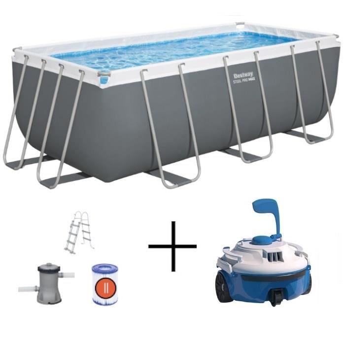 Kit piscina tubolare fuori terra BESTWAY - Steel Pro Max - 422 x 201 x 122 cm - Rettangolare + Robot per piscina Guppy
