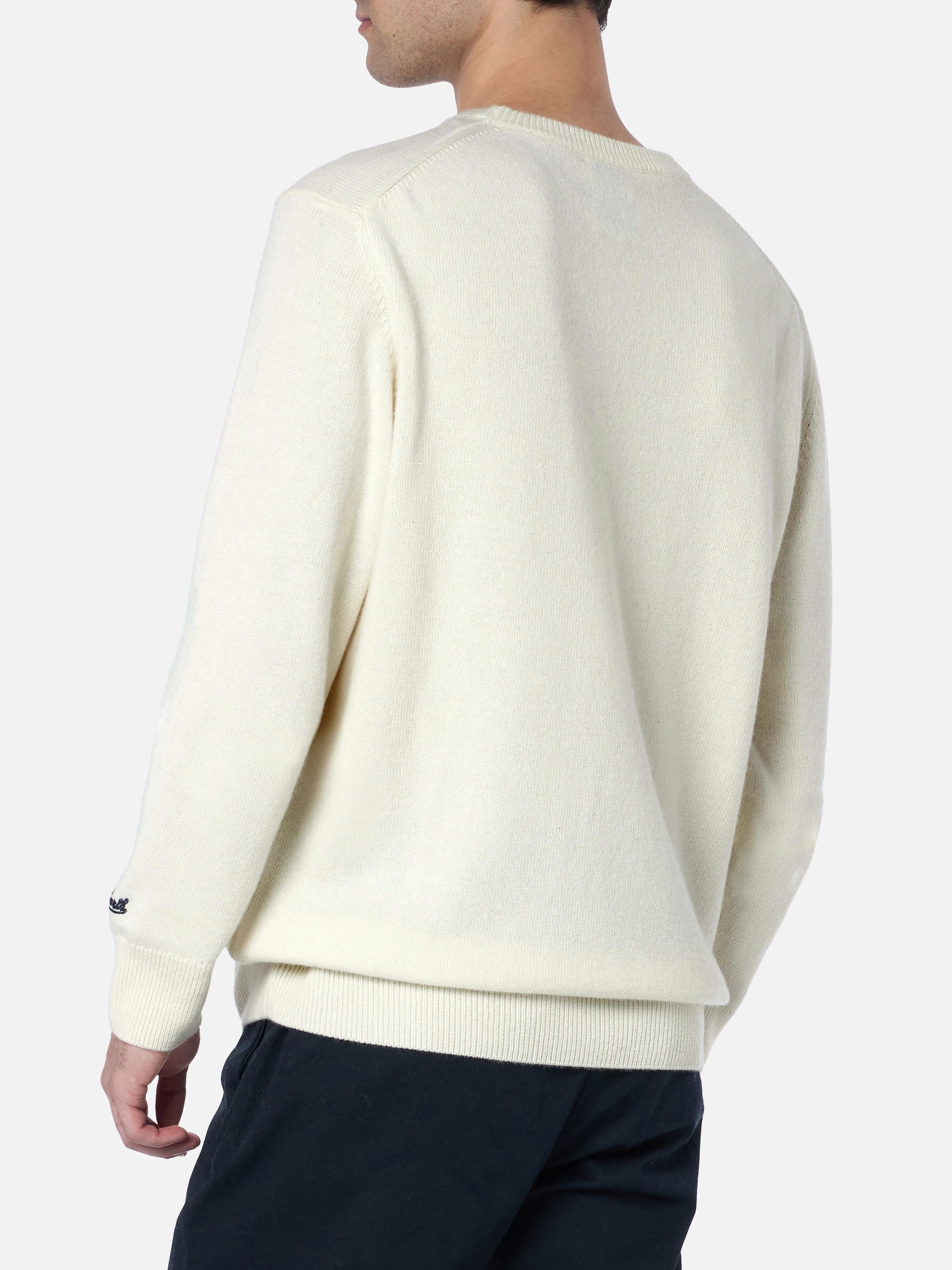 Heron White Crew-Neck Sweater – Ribboordkraag en -manchetten, speciale kersteditie met jacquardprint en St. Barth-logo | MC2 Saint Barth